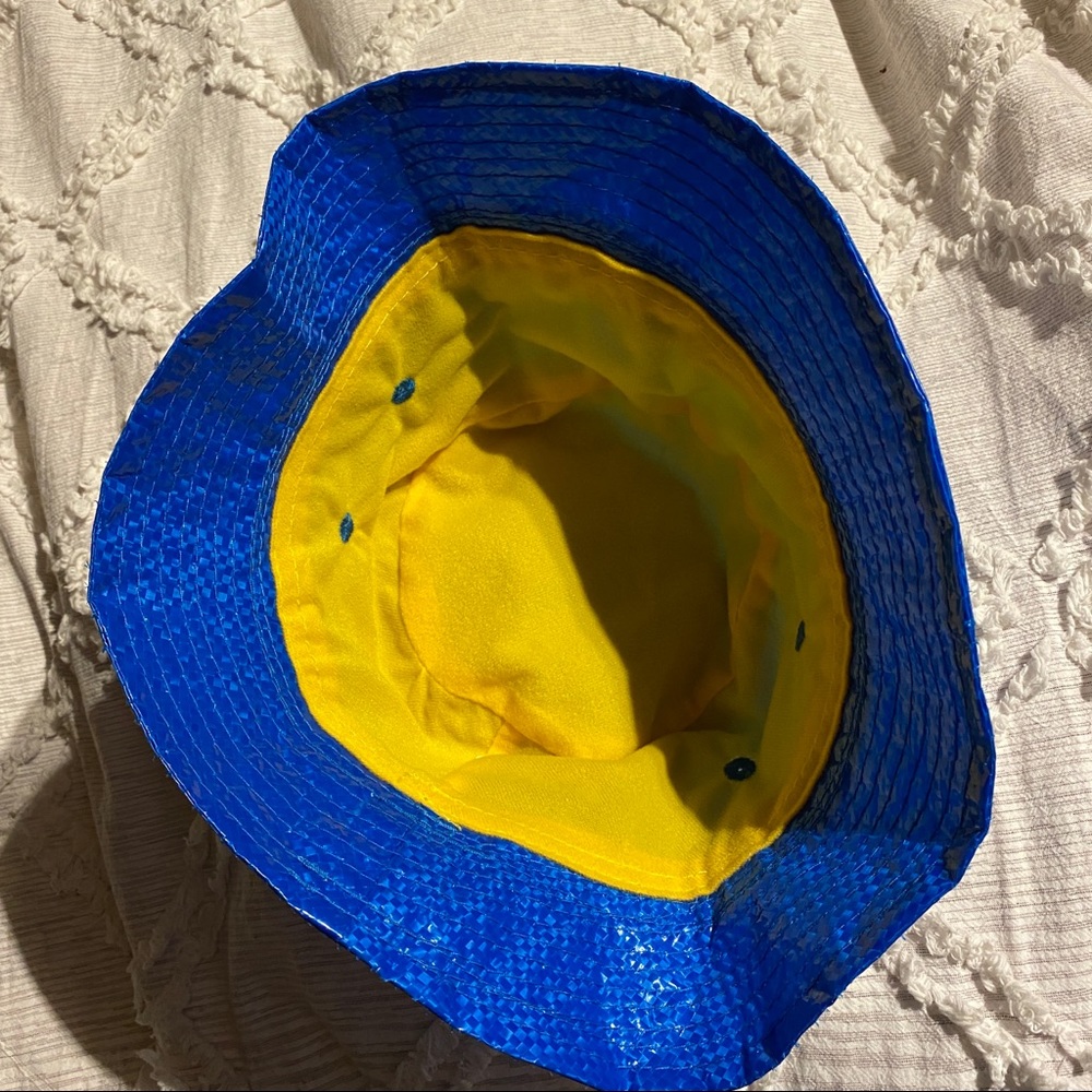 IKEA Limited Edition KNORVA­ Bucket Hat Blue logo yellow waterproof rain cap NEW - Picture 5 of 6